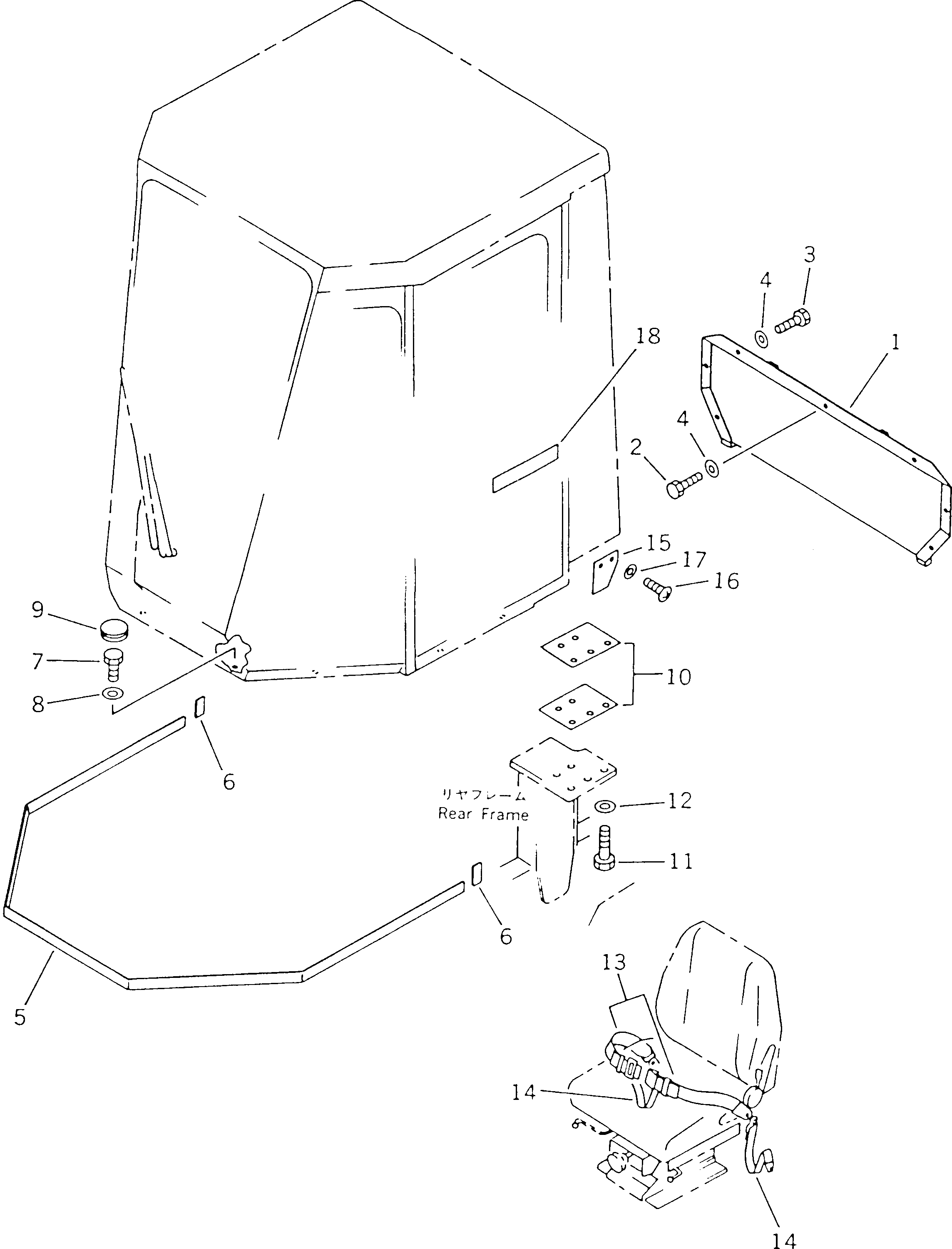 Схема запчастей Komatsu WA180-1 - КАБИНА ROPS (ЭЛЕМЕНТЫ КРЕПЛЕНИЯ) (/8) РАМА И ЧАСТИ КОРПУСА