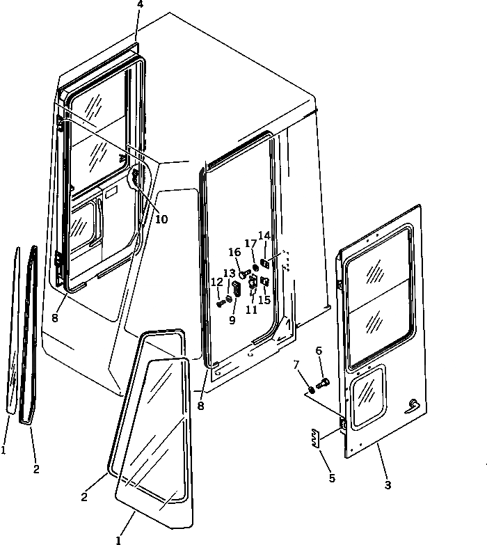 Схема запчастей Komatsu WA180-1 - КАБИНА ROPS (ПЕРЕДН.) (/8) РАМА И ЧАСТИ КОРПУСА