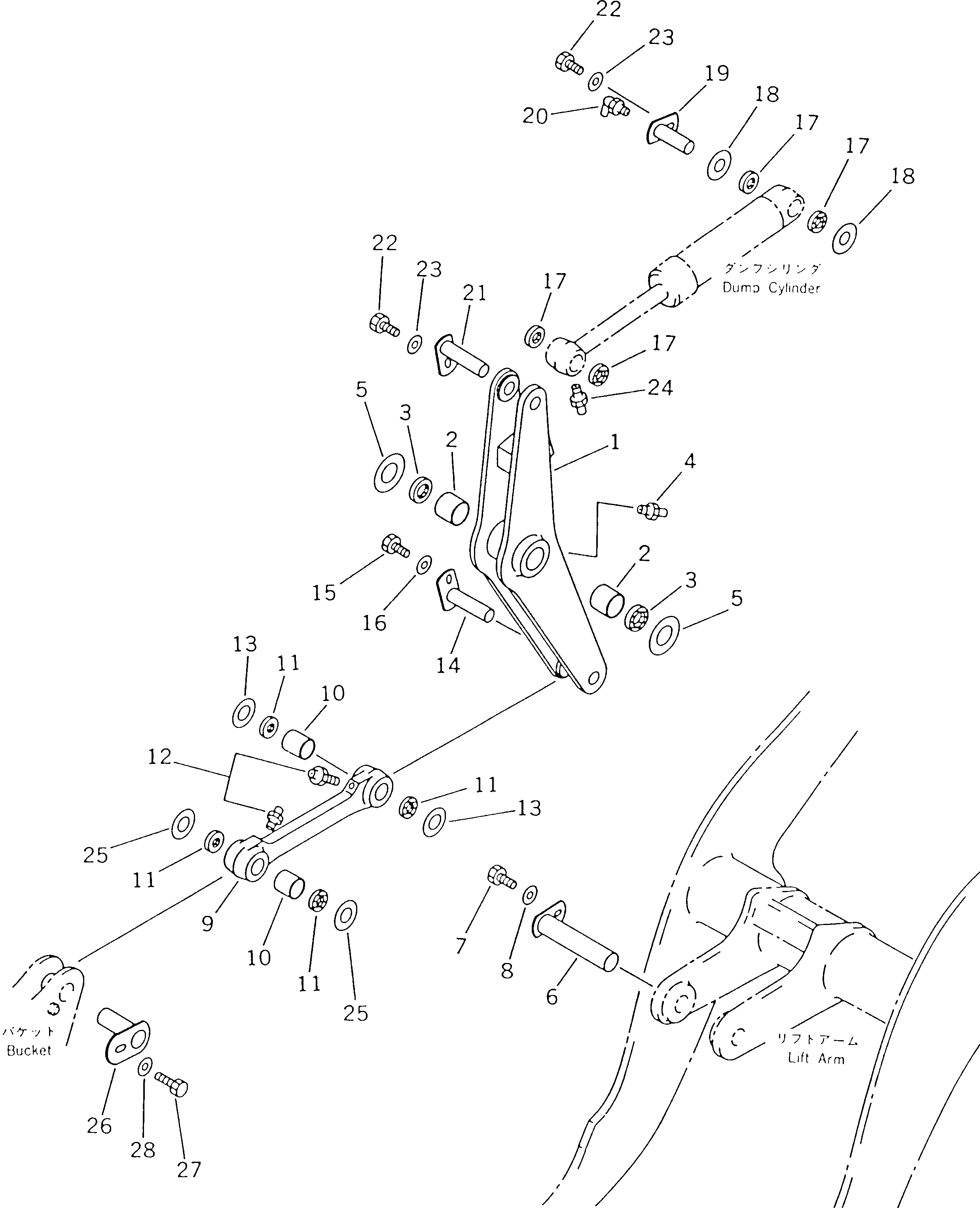 Схема запчастей Komatsu WA180-1 - КОЛЕНЧАТЫЙ РЫЧАГ РАБОЧЕЕ ОБОРУДОВАНИЕ