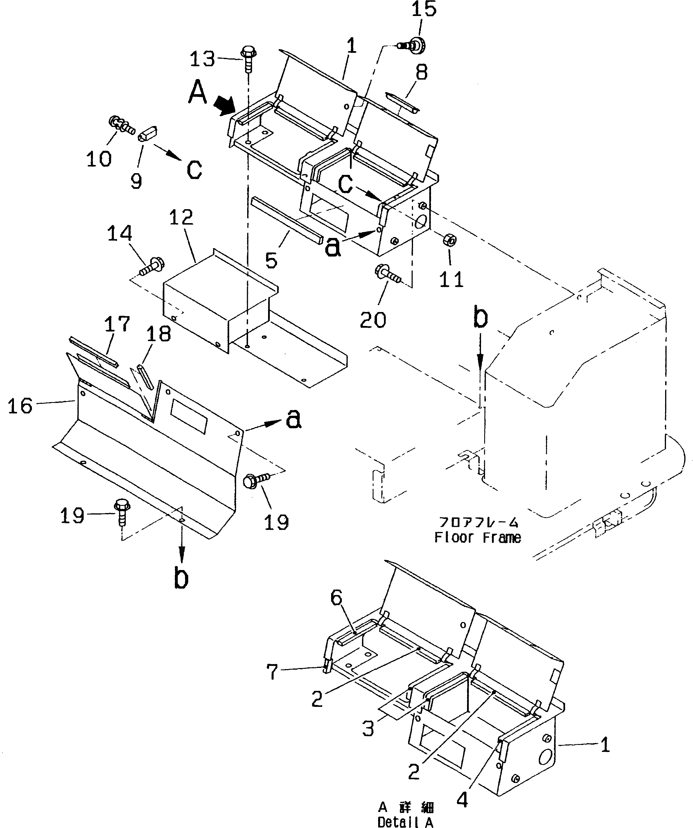 Схема запчастей Komatsu WA180-3 - ЗАДН. КОНСОЛЬН. БЛОК (С КАБИНОЙ)(№-) РАМА И ЧАСТИ КОРПУСА