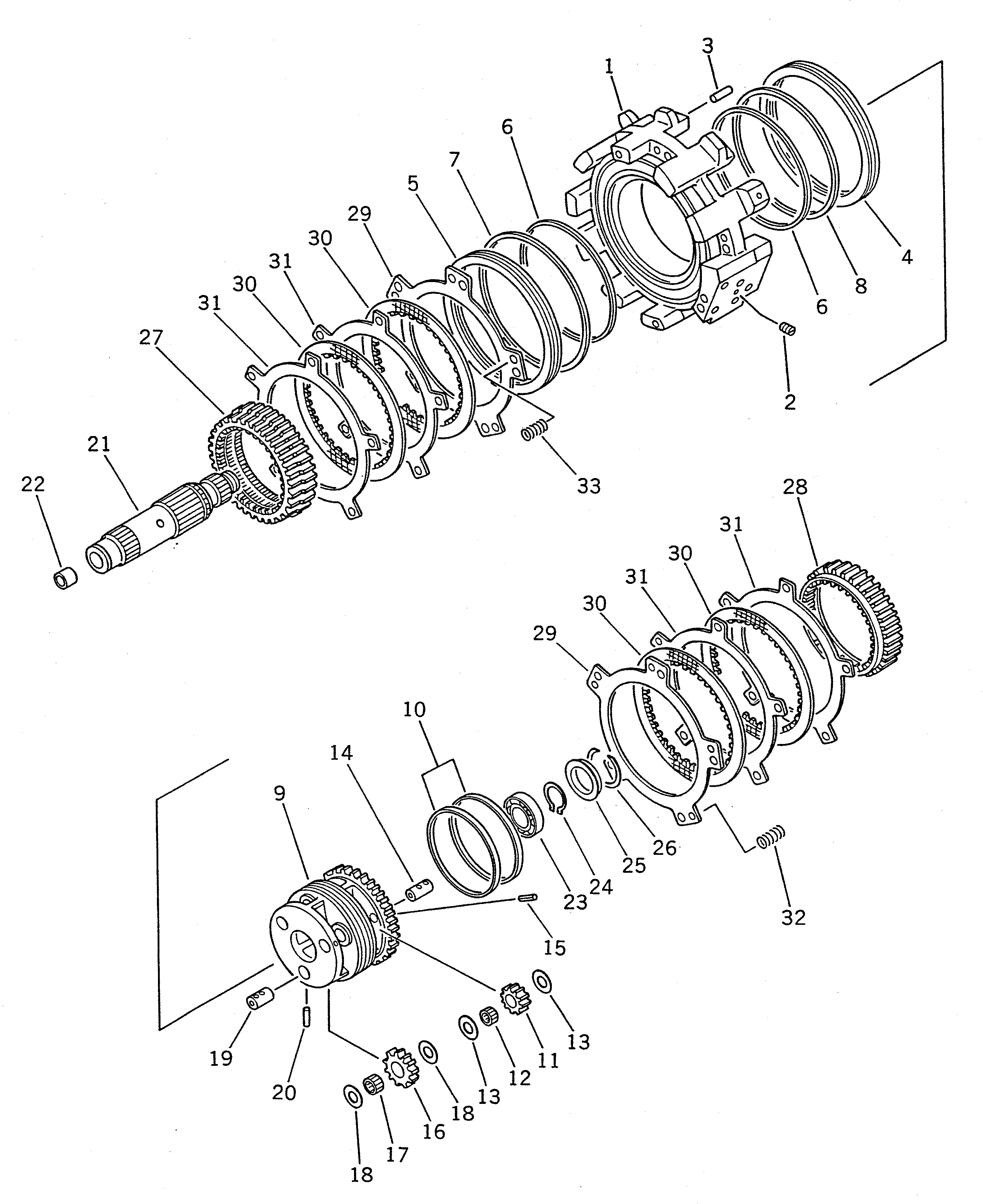 Схема запчастей Komatsu WA20-1 - ТРАНСМИССИЯ (ПЕРЕД. И 3 КОЖУХ) ТРАНСМИССИЯ