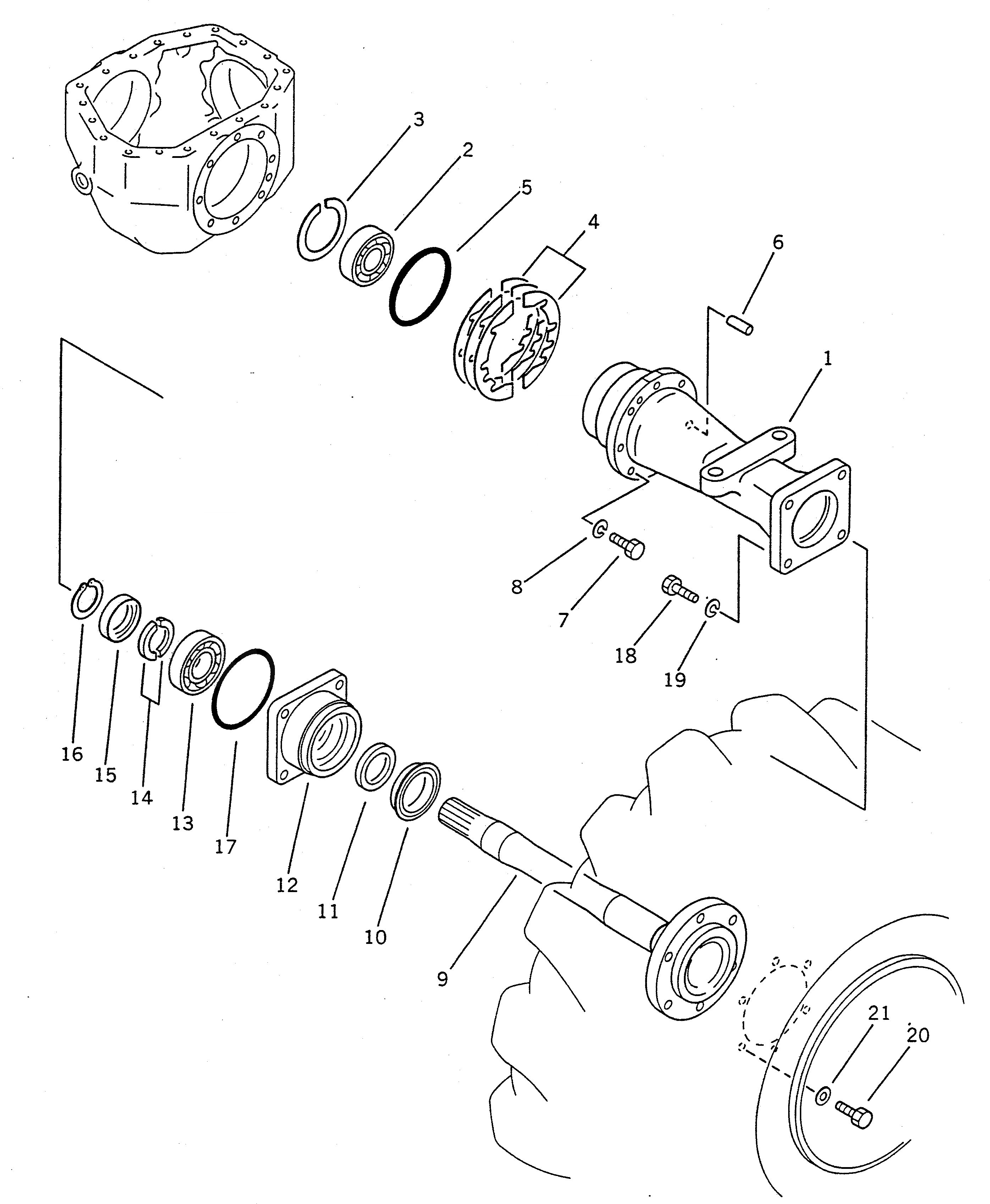Схема запчастей Komatsu WA20-1 - КОЖУХ МОСТА ВЕДУЩ. ВАЛ¤ ДИФФЕРЕНЦ. И КОЛЕСА