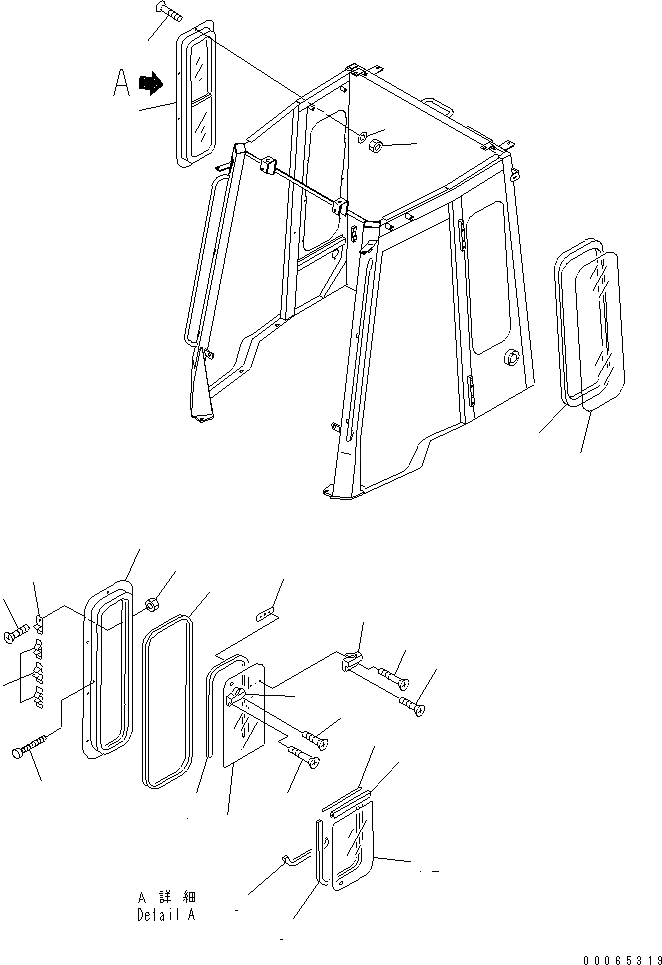 Схема запчастей Komatsu WA20-2 - КАБИНА (/) (БОКОВ. ОКНА) (С PATO LIGHT)(№-) КАБИНА ОПЕРАТОРА И СИСТЕМА УПРАВЛЕНИЯ