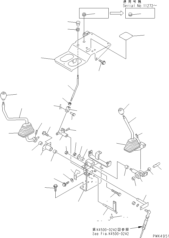 Схема запчастей Komatsu WA20-2 - РЫЧАГ УПРАВЛЕНИЯ РАБОЧИМ ОБОРУДОВАНИЕМ И МЕХАНИЗМ (/) (С ПЕРЕДН. НАВЕСН. ОБОРУД) КАБИНА ОПЕРАТОРА И СИСТЕМА УПРАВЛЕНИЯ