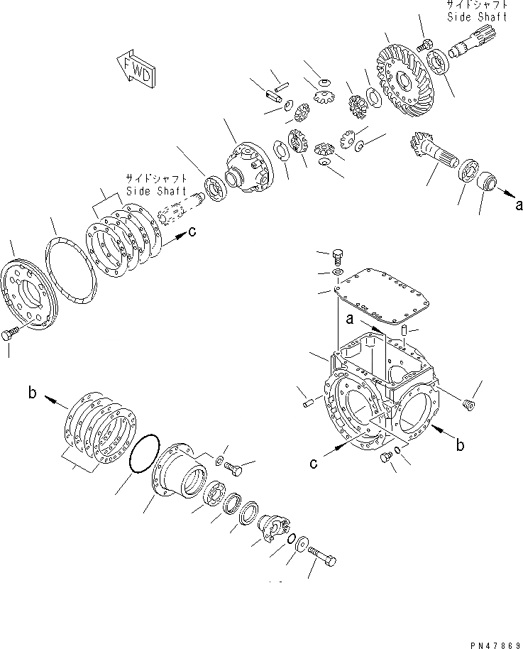 Схема запчастей Komatsu WA200-3-X - ПЕРЕДНИЙ ДИФФЕРЕНЦИАЛ(№-) ВЕДУЩ. ВАЛ¤ ДИФФЕРЕНЦ. И КОЛЕСА