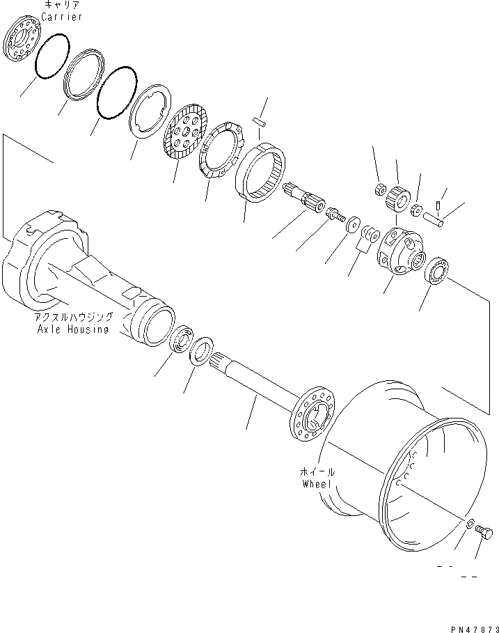 Схема запчастей Komatsu WA200-3-X - ЗАДНИЕ ТОРМОЗА И ЗАДН. КОНЕЧНАЯ ПЕРЕДАЧА(№-) ВЕДУЩ. ВАЛ¤ ДИФФЕРЕНЦ. И КОЛЕСА