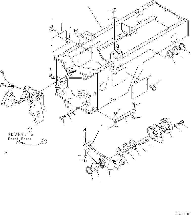 Схема запчастей Komatsu WA200-3-X - ЗАДН. РАМА (С СОЕДИНИТ. УСТР-ВО)(№-) РАМА И ЧАСТИ КОРПУСА