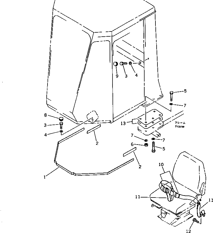 Схема запчастей Komatsu WA200-1 - КАБИНА ROPS (ЭЛЕМЕНТЫ КРЕПЛЕНИЯ) (/8) РАМА И ЧАСТИ КОРПУСА