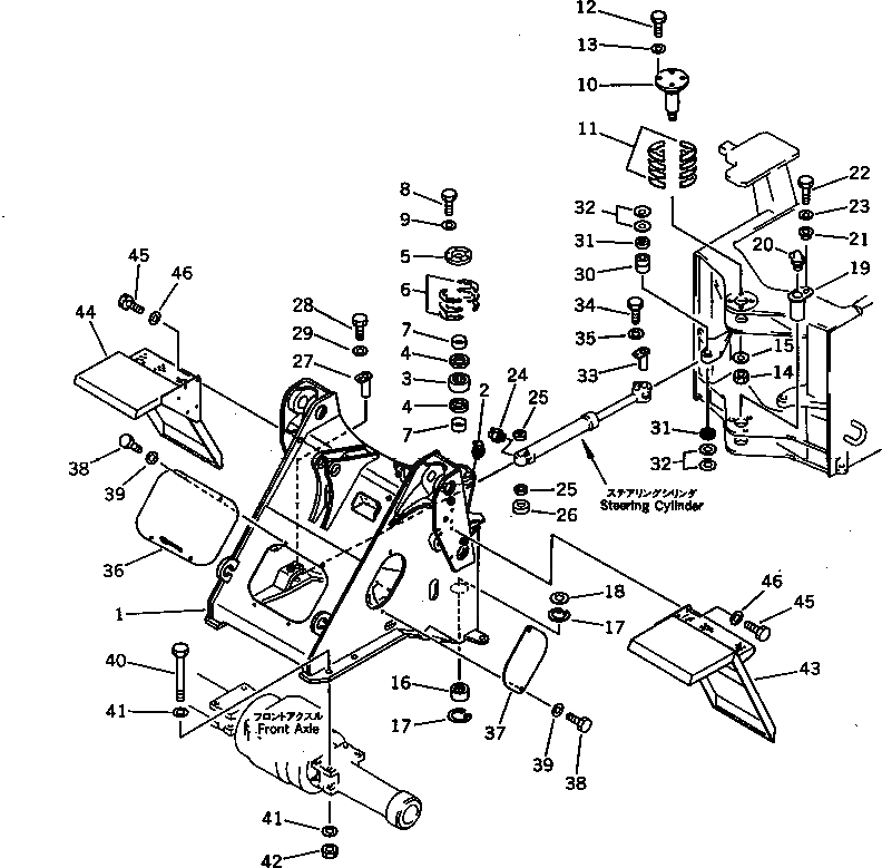 Схема запчастей Komatsu WA200-1 - ПЕРЕДН. РАМА(№-9999) РАМА И ЧАСТИ КОРПУСА
