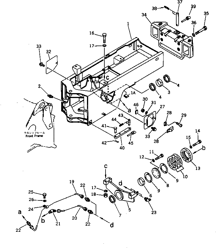 Схема запчастей Komatsu WA200-1 - ЗАДН. РАМА(№-) РАМА И ЧАСТИ КОРПУСА