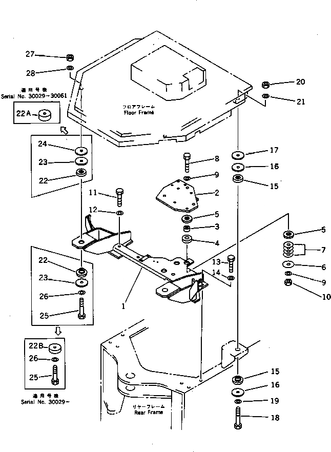 Схема запчастей Komatsu WA200-1 - ПОЛ СУППОРТ(№-) РАМА И ЧАСТИ КОРПУСА