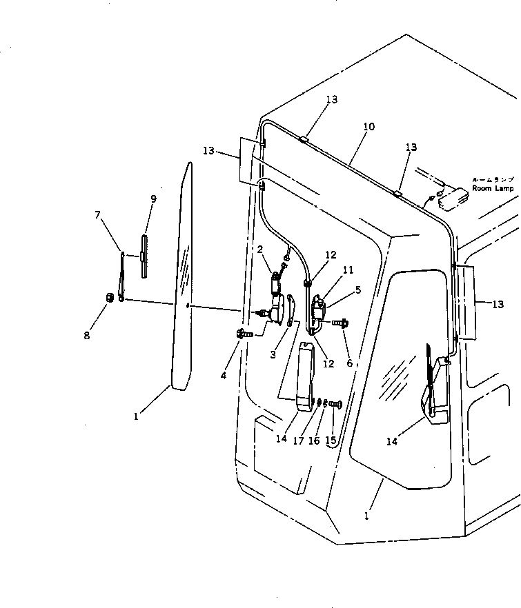 Схема запчастей Komatsu WA200-1 - ПЕРЕДН.  ДВОРНИКИ(№-) РАМА И ЧАСТИ КОРПУСА