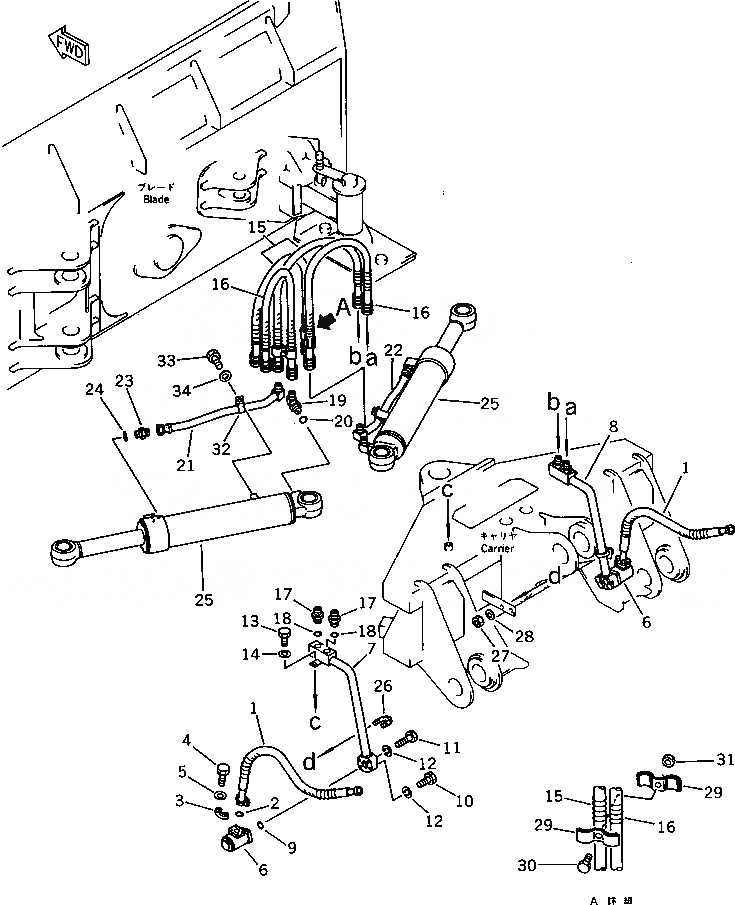 Схема запчастей Komatsu WA200-1 - PITCH И ANGLE SNOW PНИЗ. (ЦИЛИНДР НАКЛОНА ЛИНИЯ)(№-()) СПЕЦ. APPLICATION ЧАСТИ