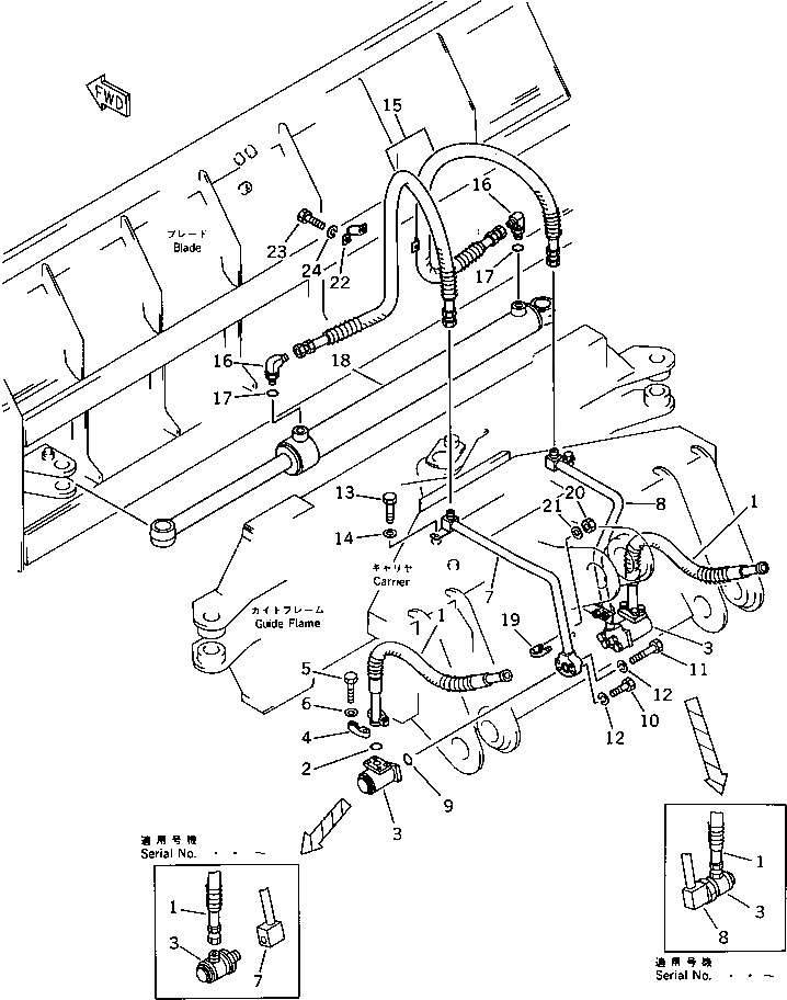 Схема запчастей Komatsu WA200-1 - БОКОВ. СДВИГ¤ PITCH И ANGLE SNOW PНИЗ. (БОКОВ. СДВИГ ЛИНИЯ ЦИЛИНДРА) СПЕЦ. APPLICATION ЧАСТИ