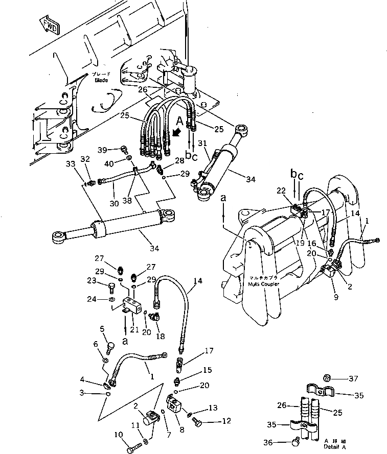 Схема запчастей Komatsu WA200-1 - PITCH И ANGLE SNOW PНИЗ. (ЦИЛИНДР НАКЛОНА ЛИНИЯ)(№-()) СПЕЦ. APPLICATION ЧАСТИ