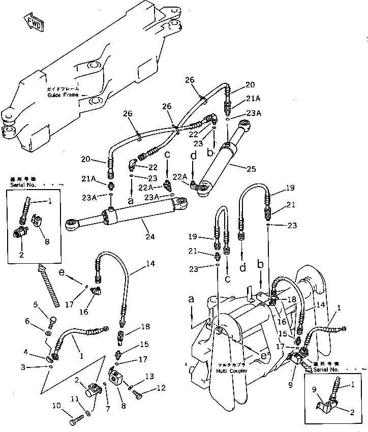 Схема запчастей Komatsu WA200-1 - БОКОВ. СДВИГ¤ PITCH И ANGLE SNOW PНИЗ. (ЦИЛИНДР НАКЛОНА ЛИНИЯ)   (С ГИДРАВЛ СОЕДИНИТ. УСТР-ВО)(№()-) СПЕЦ. APPLICATION ЧАСТИ