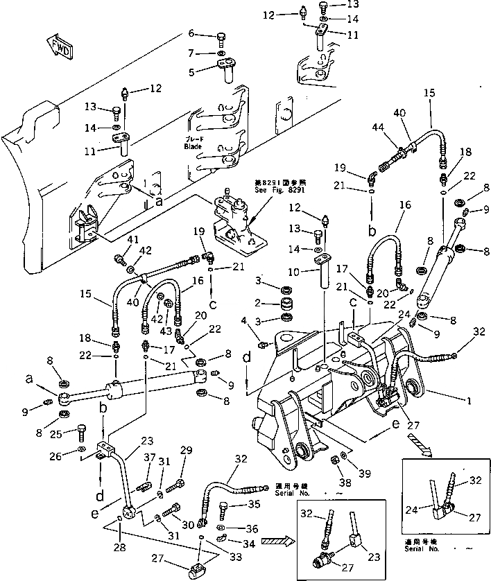 Схема запчастей Komatsu WA200-1 - PITCH И ANGLE SNOW PНИЗ. (ЦИЛИНДР НАКЛОНА ЛИНИЯ)         (С SHOCK CANCEL ОТВАЛ) СПЕЦ. APPLICATION ЧАСТИ