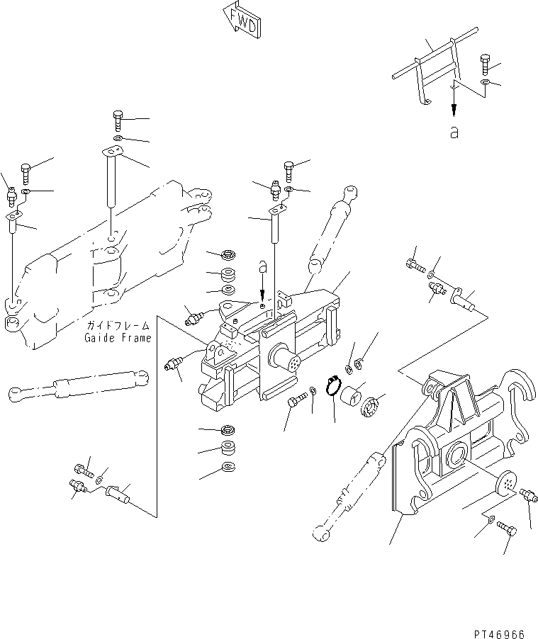 Схема запчастей Komatsu WA200-1 - БОКОВ. СДВИГ¤ PITCH И ANGLE SNOW PНИЗ. НЕСУЩИЙ ЭЛЕМЕНТ (С НАКЛОНЯЕМ.) (С ГИДРАВЛ СОЕДИНИТ. УСТР-ВО)(№-) СПЕЦ. APPLICATION ЧАСТИ
