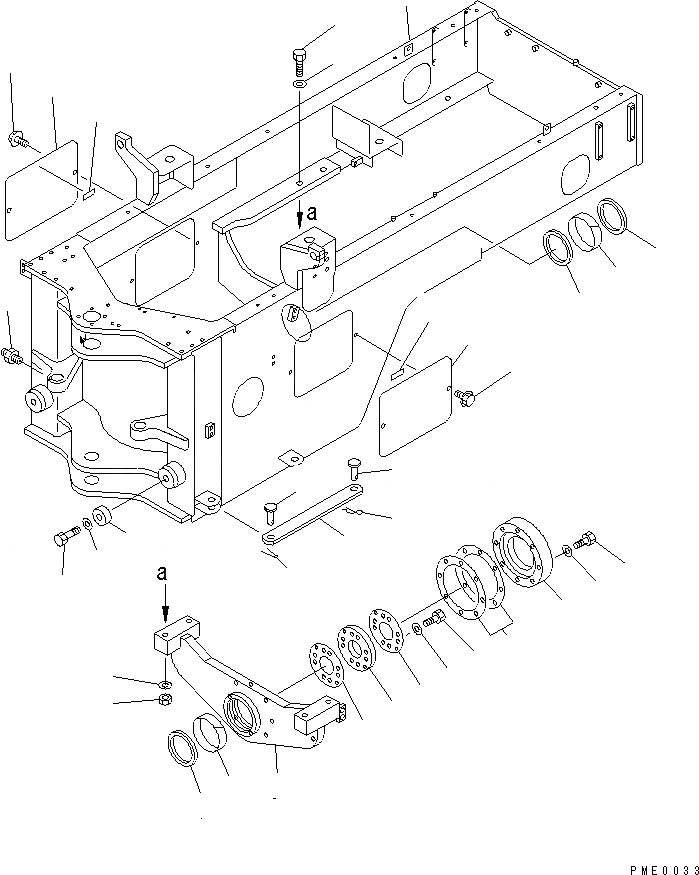 Схема запчастей Komatsu WA200-3-XW - ЗАДН. РАМА (С ПОВОРОТН. SNOW REMOVER)(№-) РАМА И ЧАСТИ КОРПУСА