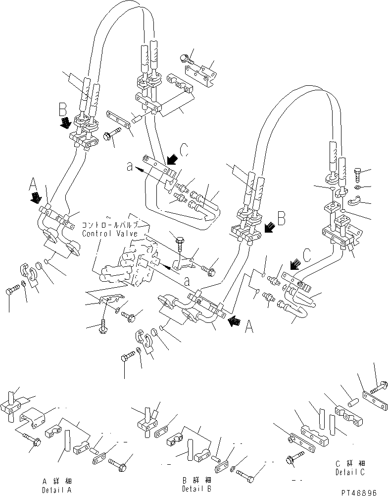 Схема запчастей Komatsu WA200-3-XW - ГИДРОЛИНИЯ (ЛИНИЯ НАВЕСН. ОБОРУД-Я)             (С 4-Х СЕКЦИОНН. УПРАВЛЯЮЩ. КЛАПАН)(№-) УПРАВЛ-Е РАБОЧИМ ОБОРУДОВАНИЕМ