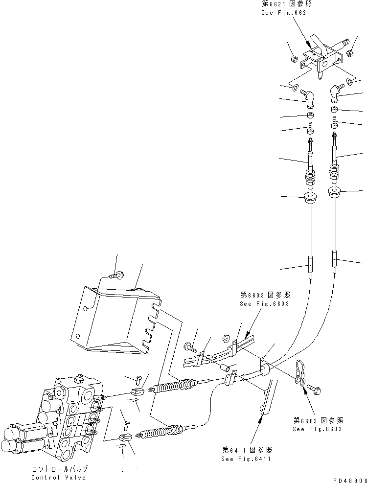 Схема запчастей Komatsu WA200-3-XW - ПЕРЕДН. УПРАВЛ. НАВЕСН. ОБОРУД. МЕХАНИЗМ (С 4-Х СЕКЦИОНН. УПРАВЛЯЮЩ. КЛАПАН)(№-) УПРАВЛ-Е РАБОЧИМ ОБОРУДОВАНИЕМ