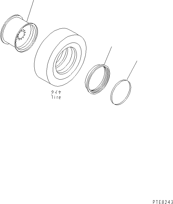 Схема запчастей Komatsu WA200-3 - ОБОД КОЛЕСА (ДЛЯ 7.--PR БЕСКАМЕРНЫЕ ШИНЫ) (С ВОЗД. И ВОДН. КЛАПАН) ПОДВЕСКА И КОЛЕСА