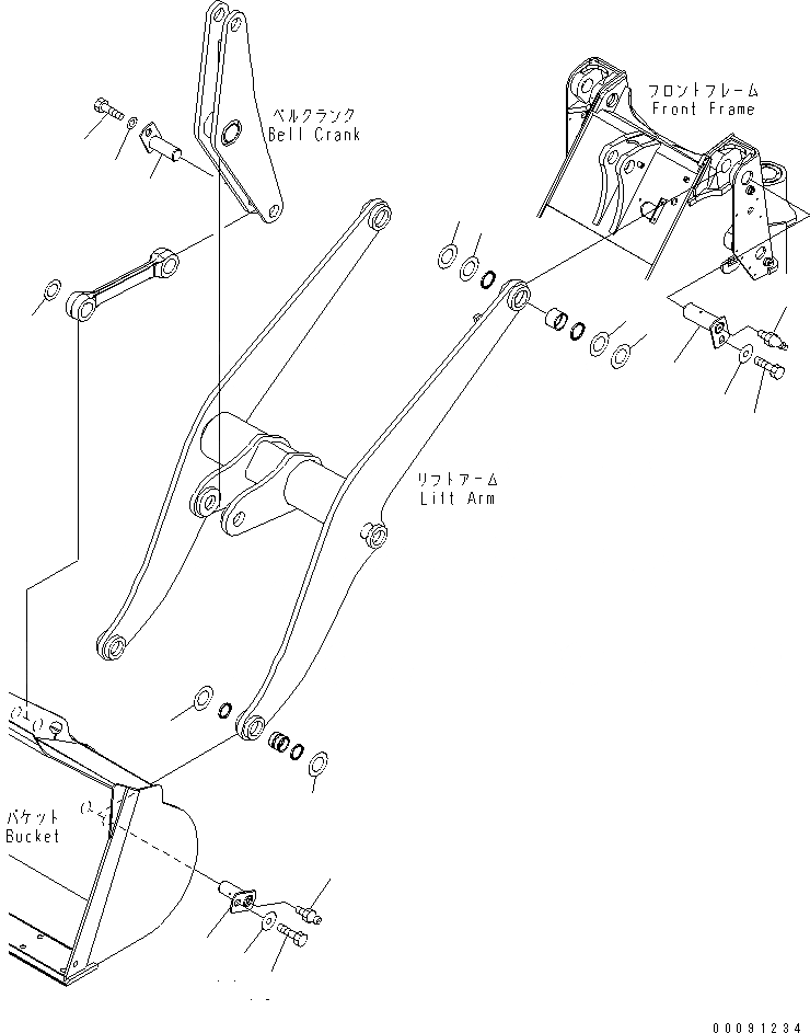 Схема запчастей Komatsu WA200-5 - РУКОЯТЬ И BELL CRANK (ПАЛЕЦ)(№99-) РАБОЧЕЕ ОБОРУДОВАНИЕ