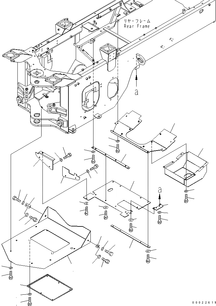 Схема запчастей Komatsu WA200-5-SS - ЗАДН. РАМА (НИЖН. КРЫШКА) (SUPER БЕСШУМН. СПЕЦИФ-Я) ОСНОВНАЯ РАМА И ЕЕ ЧАСТИ