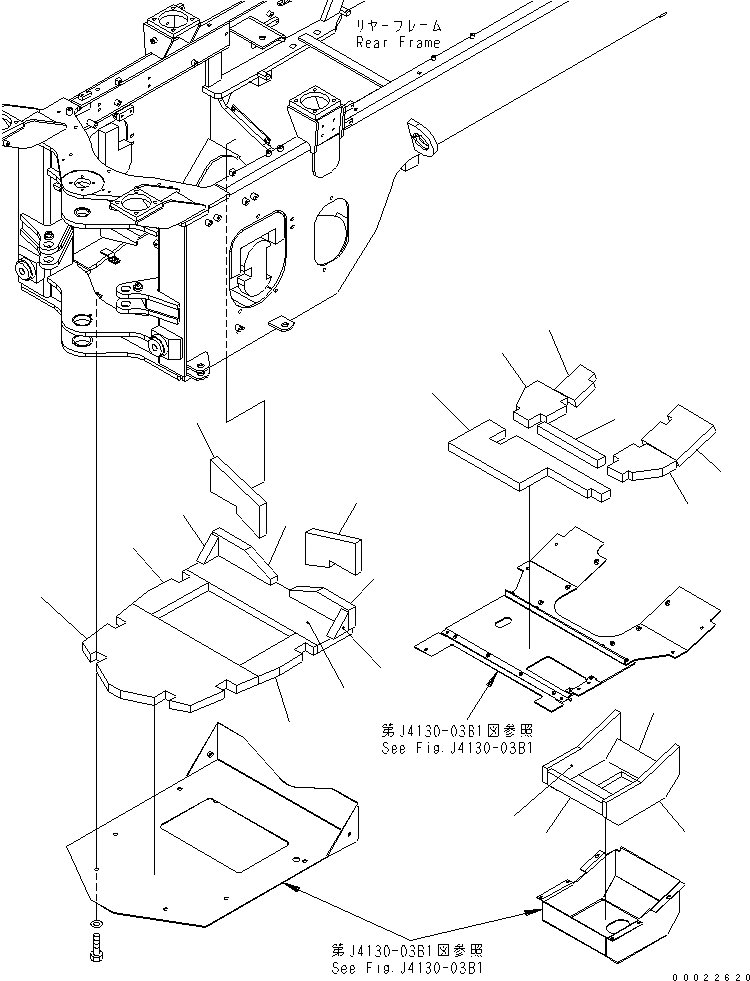 Схема запчастей Komatsu WA200-5-SS - ЗАДН. РАМА (ЩИТКИ) (ЧАСТИ КОРПУСА) (SUPER БЕСШУМН. СПЕЦИФ-Я) ОСНОВНАЯ РАМА И ЕЕ ЧАСТИ