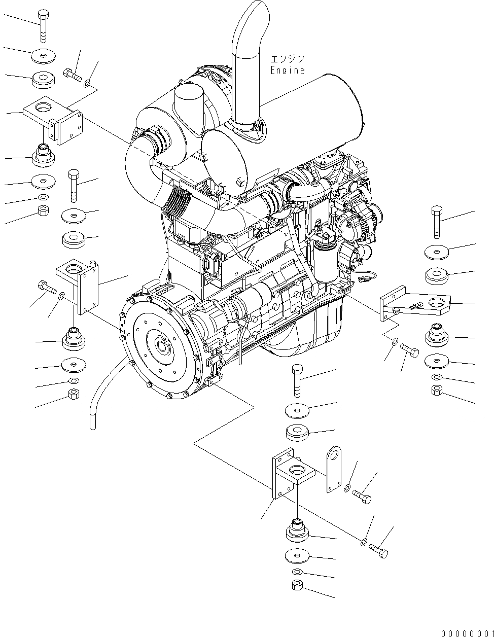 Схема запчастей Komatsu WA200-5 - КРЕПЛЕНИЕ ДВИГАТЕЛЯ B КОМПОНЕНТЫ ДВИГАТЕЛЯ