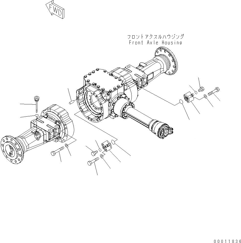 Схема запчастей Komatsu WA200-5 - ПЕРЕДНИЙ МОСТ (ЭЛЕМЕНТЫ КРЕПЛЕНИЯ И КЛАПАН) F ТРАНСМИССИЯ