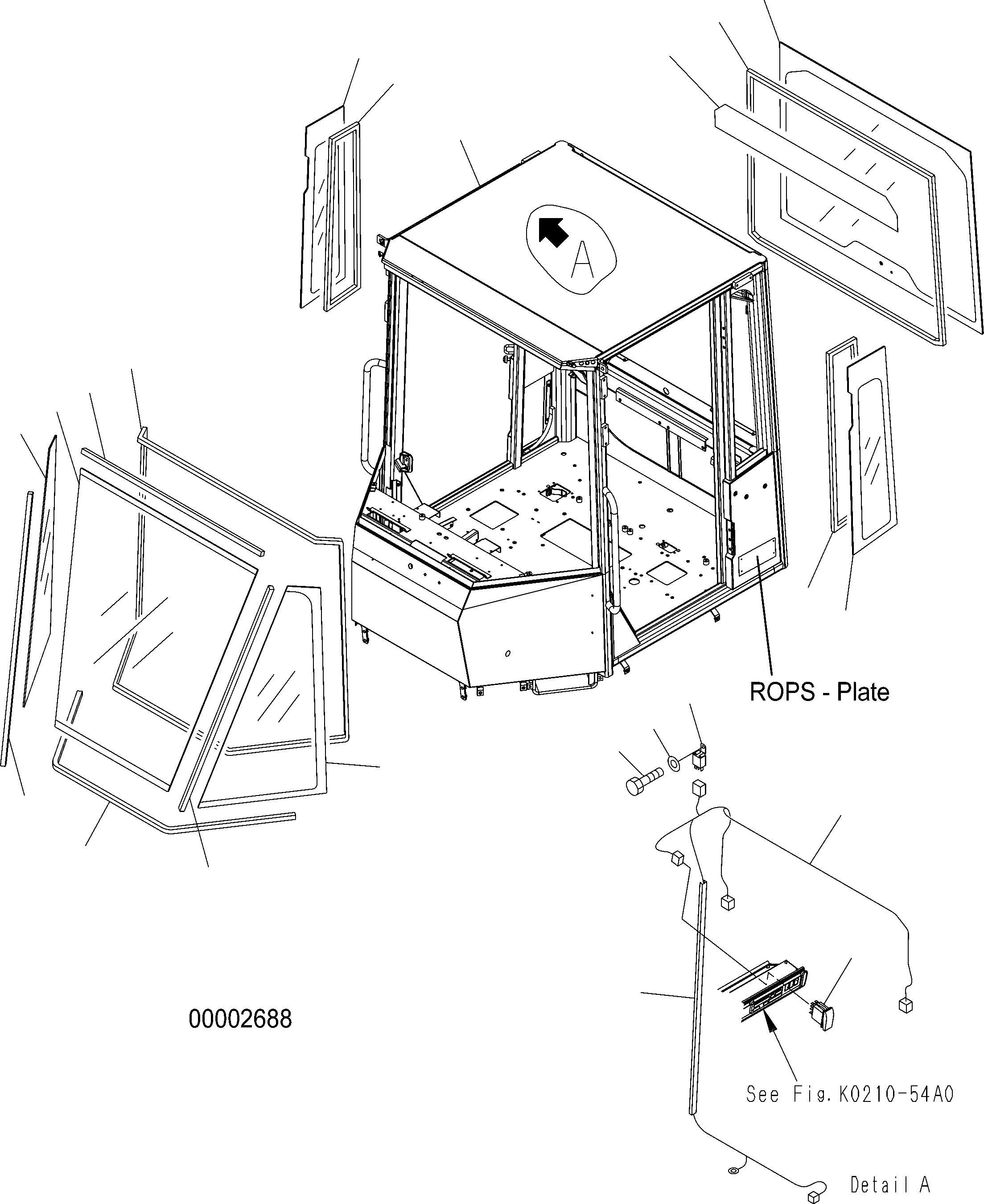 Схема запчастей Komatsu WA200-5 - КАБИНА ROPS (КУЗОВ И СТЕКЛА) (ROPS MODEL NO: 7-) K OPERATORґS ОБСТАНОВКА И СИСТЕМА УПРАВЛЕНИЯ