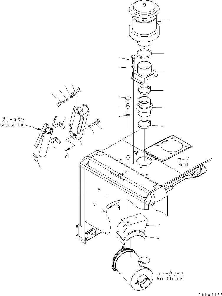 Схема запчастей Komatsu WA200PZ-6 - КАПОТ (СМАЗ. GUN И ПРЕФИЛЬТР)(№7-) ЧАСТИ КОРПУСА