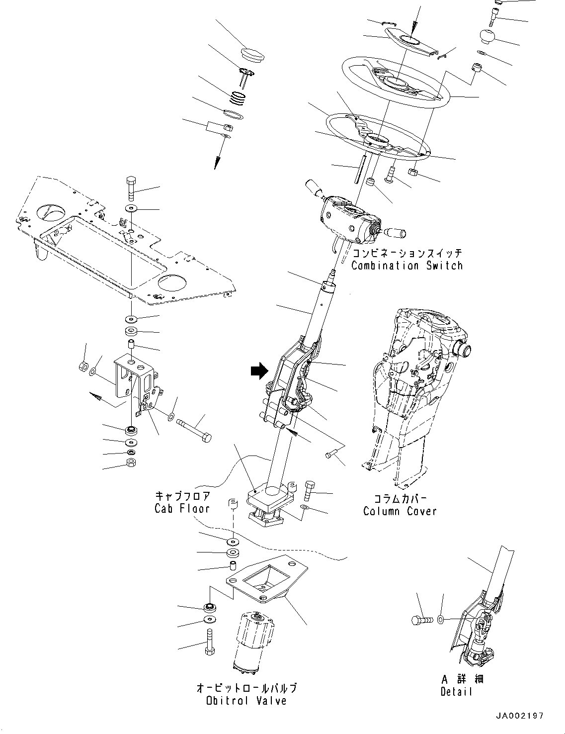 Схема запчастей Komatsu WA200PZ-6 - КАБИНА ROPS И ОСНОВН. КОНСТРУКЦИЯ ГРУППА (РУЛЕВОЕ КОЛЕСО И РУЛЕВ. КОЛОНКА) EXECUTION K OPERATORґS ОБСТАНОВКА И СИСТЕМА УПРАВЛЕНИЯ