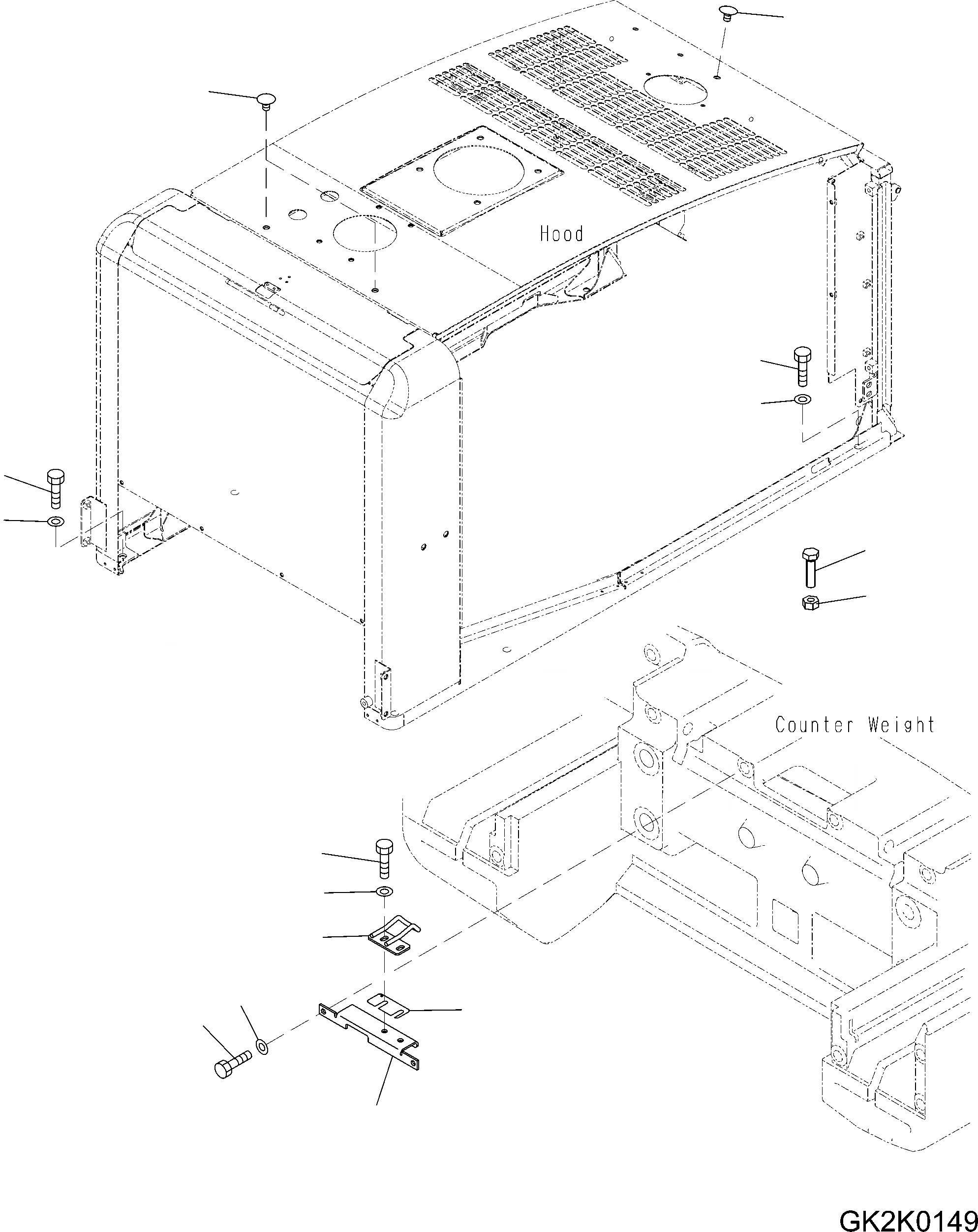 Схема запчастей Komatsu WA200PZ-6 - КАПОТ (КРЕПЛЕНИЕ) M ЧАСТИ КОРПУСАS И КРЫШКИ