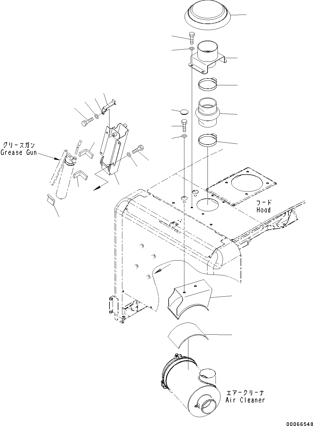 Схема запчастей Komatsu WA200PZ-6 - КАПОТ (КРЫШКА ВОЗДУХООЧИСТИТЕЛЯ И СМАЗ. GUN КОРПУС) M ЧАСТИ КОРПУСАS И КРЫШКИ