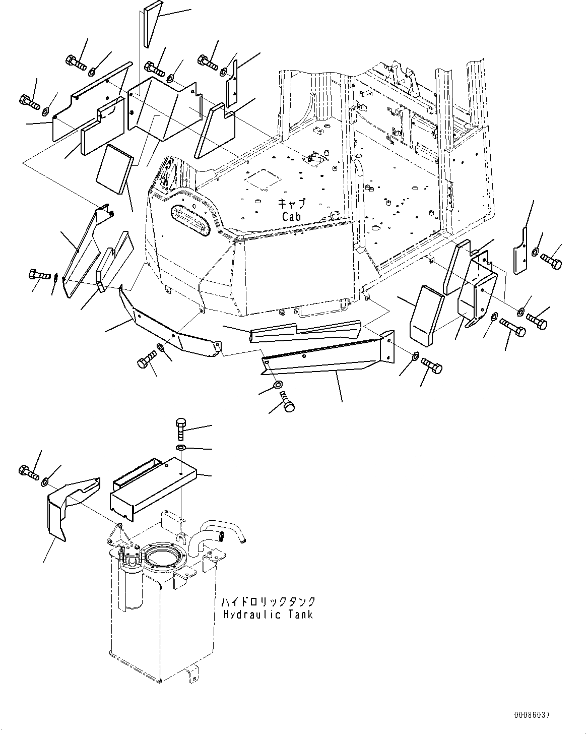 Схема запчастей Komatsu WA200PZ-6 - ПОКРЫТИЕ НИЖН. ЧАСТИ КАБИНЫ M ЧАСТИ КОРПУСАS И КРЫШКИ