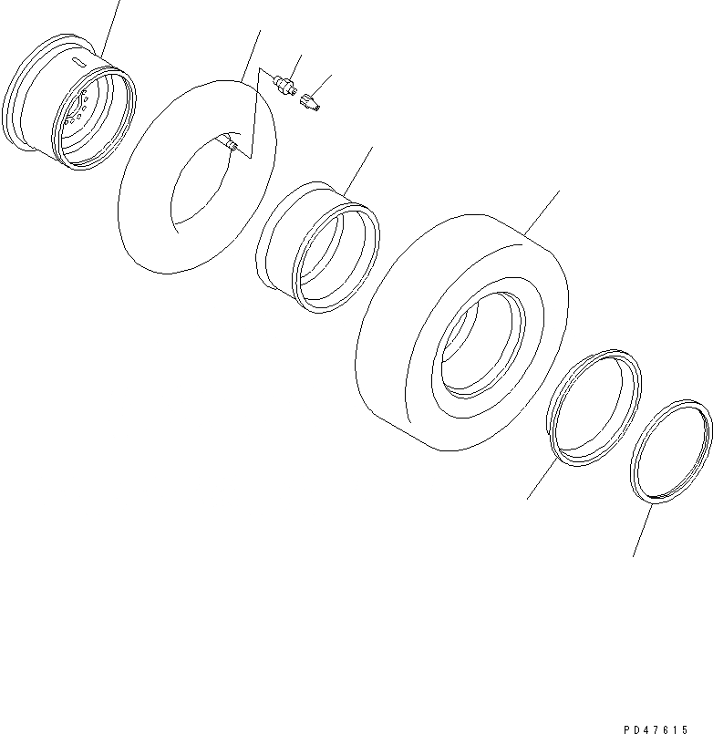 Схема запчастей Komatsu WA250-3 - КОЛЕСА И ШИНЫ(№-) ВЕДУЩ. ВАЛ¤ ДИФФЕРЕНЦ. И КОЛЕСА