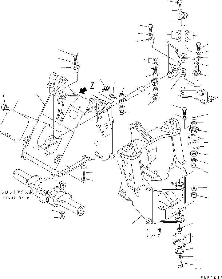 Схема запчастей Komatsu WA250-3 - ПЕРЕДН. РАМА(№-) РАМА И ЧАСТИ КОРПУСА