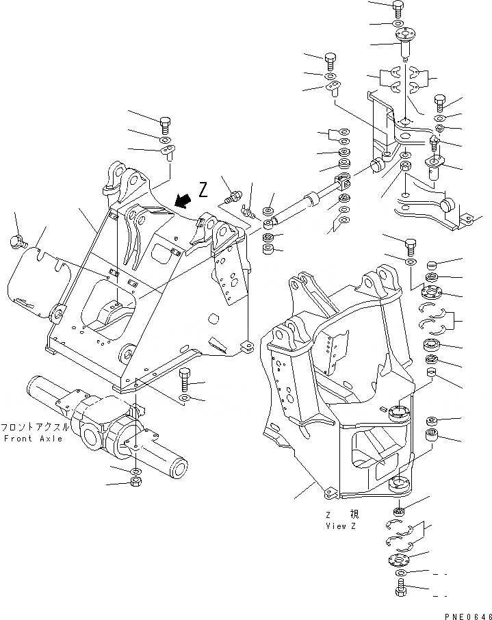 Схема запчастей Komatsu WA250-3 - ПЕРЕДН. РАМА (С ПЕРЕДН. НАВЕСН. ОБОРУД) (С 3-Х СЕКЦ. КОНТР. КЛАПАНОМ)(№-) РАМА И ЧАСТИ КОРПУСА