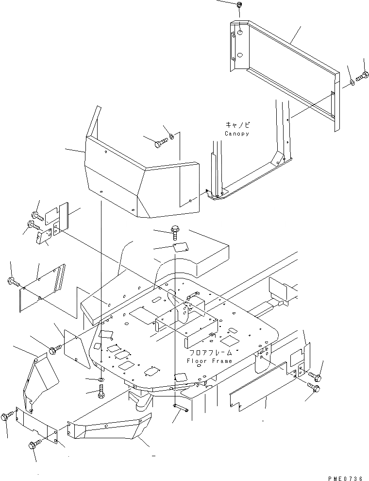 Схема запчастей Komatsu WA250-3 - ПОКРЫТИЕ ПОЛА И ЧАСТИ КОРПУСА (С СИСТЕМОЙ ROPS)(№-) РАМА И ЧАСТИ КОРПУСА
