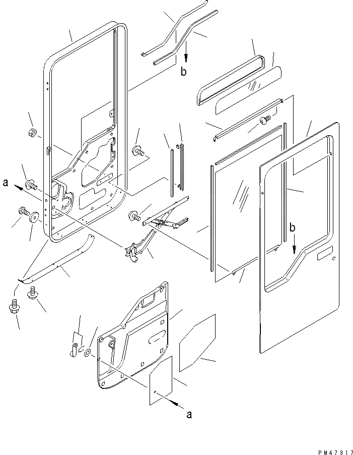 Схема запчастей Komatsu WA250-3 - КАБИНА (/9) (ДВЕРЬ СТЕКЛА)(№-) РАМА И ЧАСТИ КОРПУСА