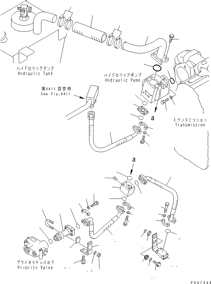 Схема запчастей Komatsu WA250-3 - ГИДРОЛИНИЯ (ВСАСЫВ. И ЛИНИЯ ПОДАЧИ)(№-) УПРАВЛ-Е РАБОЧИМ ОБОРУДОВАНИЕМ