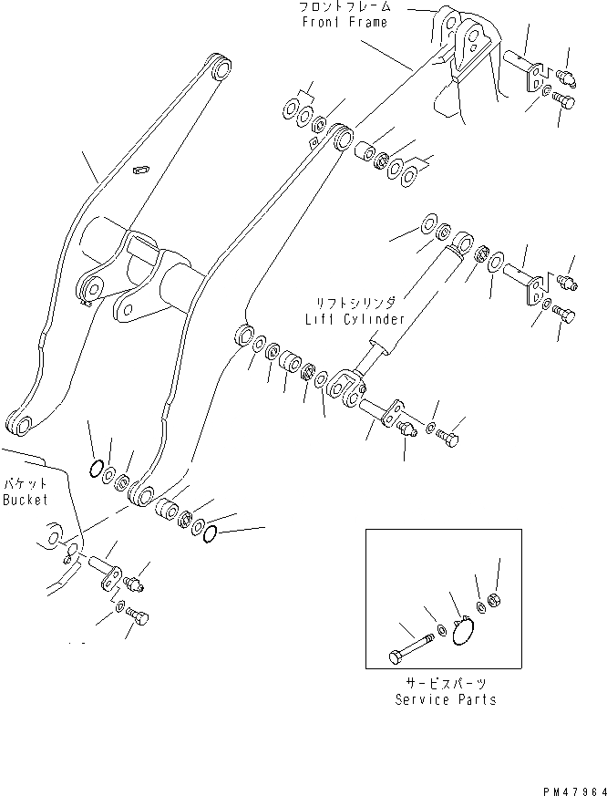 Схема запчастей Komatsu WA250-3 - РУКОЯТЬ (С ПЕРЕДН. НАВЕСН. ОБОРУД) (С 3-Х СЕКЦ. КОНТР. КЛАПАНОМ)(№-) РАБОЧЕЕ ОБОРУДОВАНИЕ