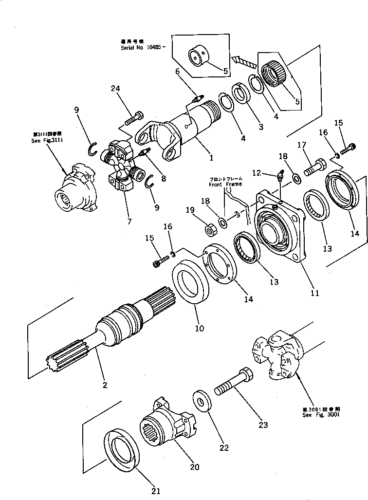 Схема запчастей Komatsu WA250-1 - ВЕДУЩ. ВАЛ (ПЕРЕДН.) ВЕДУЩ. ВАЛ¤ ДИФФЕРЕНЦ. И КОЛЕСА