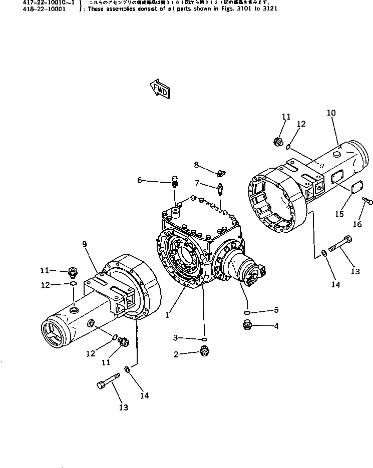 Схема запчастей Komatsu WA250-1 - КОРПУС ПЕРЕДНЕГО МОСТА ВЕДУЩ. ВАЛ¤ ДИФФЕРЕНЦ. И КОЛЕСА