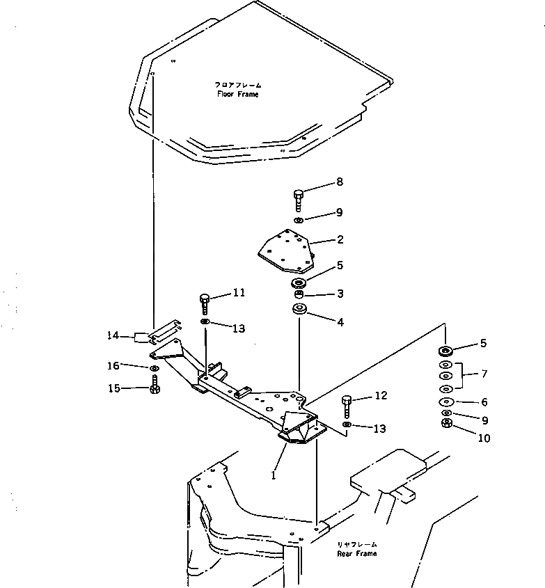 Схема запчастей Komatsu WA250-1 - СУППОРТЫ КАБИНЫ(ДЛЯ CLUSTER GAUGE ТИП) РАМА И ЧАСТИ КОРПУСА