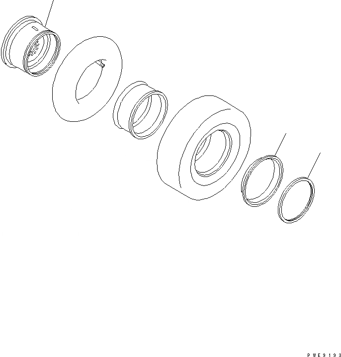 Схема запчастей Komatsu WA250-3 - ОБОД КОЛЕСА (ДЛЯ .--PR ШИНЫ) (С ТРУБКА) ПОДВЕСКА И КОЛЕСА