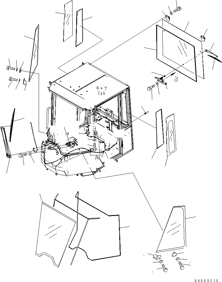 Схема запчастей Komatsu WA250PZ-6 - КАБИНА ROPS (СТЕКЛА И ДВОРНИКИ)(№7-) КАБИНА ОПЕРАТОРА И СИСТЕМА УПРАВЛЕНИЯ