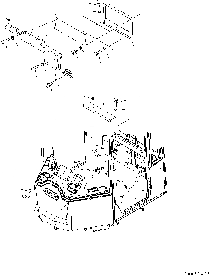 Схема запчастей Komatsu WA250PZ-6 - ПОЛ (ЗАДН. КРЫШКА И КРЫШКА)(№7-) КАБИНА ОПЕРАТОРА И СИСТЕМА УПРАВЛЕНИЯ